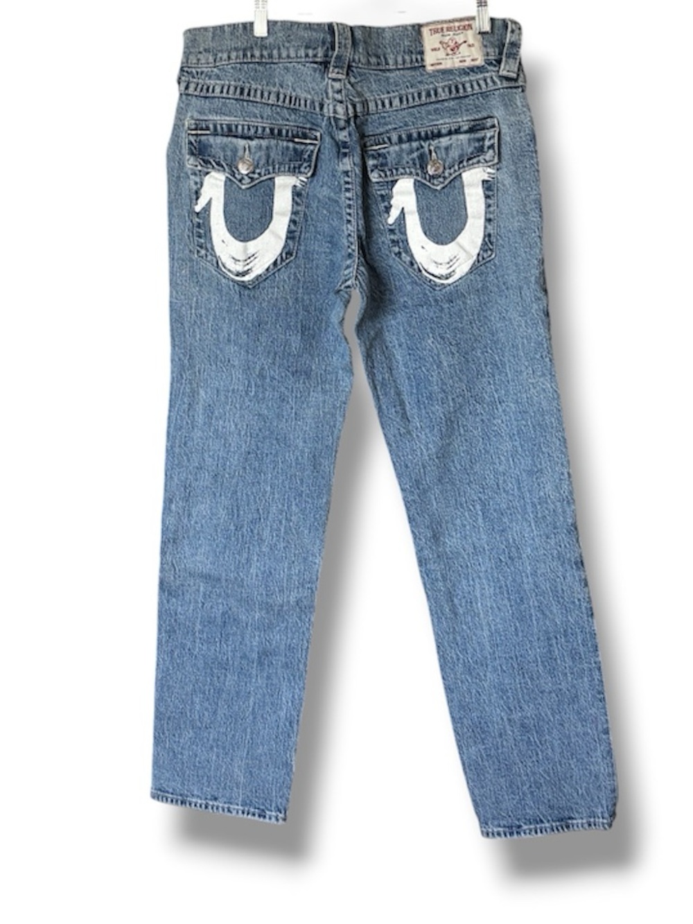 True Religion Ricki Relaxed Straight Jeans 29 Light Wash Painted Pockets Y2K - Picture 4 of 13